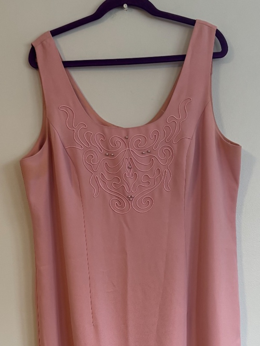 Lori Anne Sleeveless Pink Maxi Dress with Embroidered Scoop Neck Vintage vtg - Picture 3 of 4